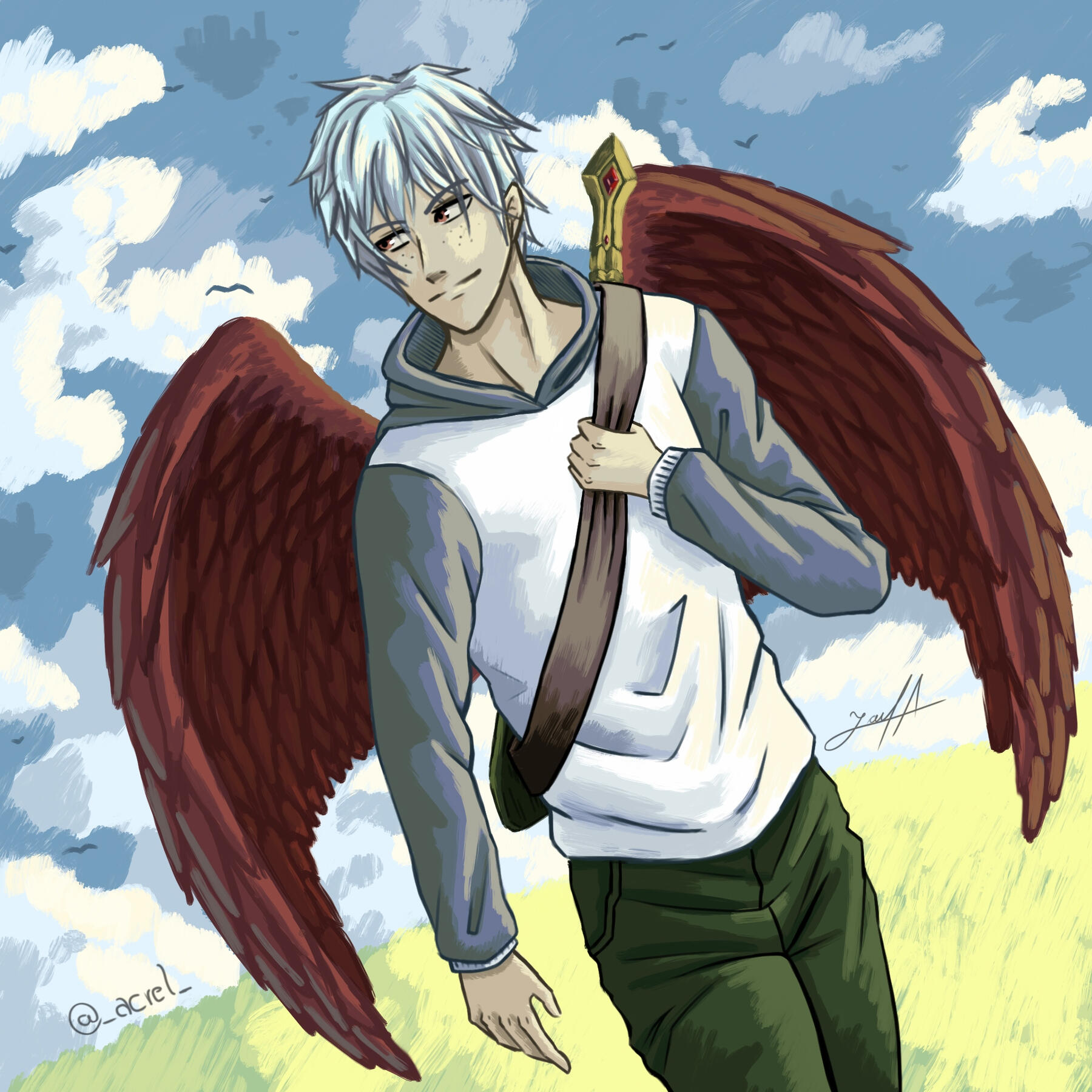 Fallen angel with crimson wings